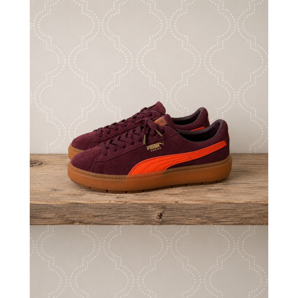 Puma Suede Platform Trace Burgundy Orange Gum Sole Sneakers 9.5